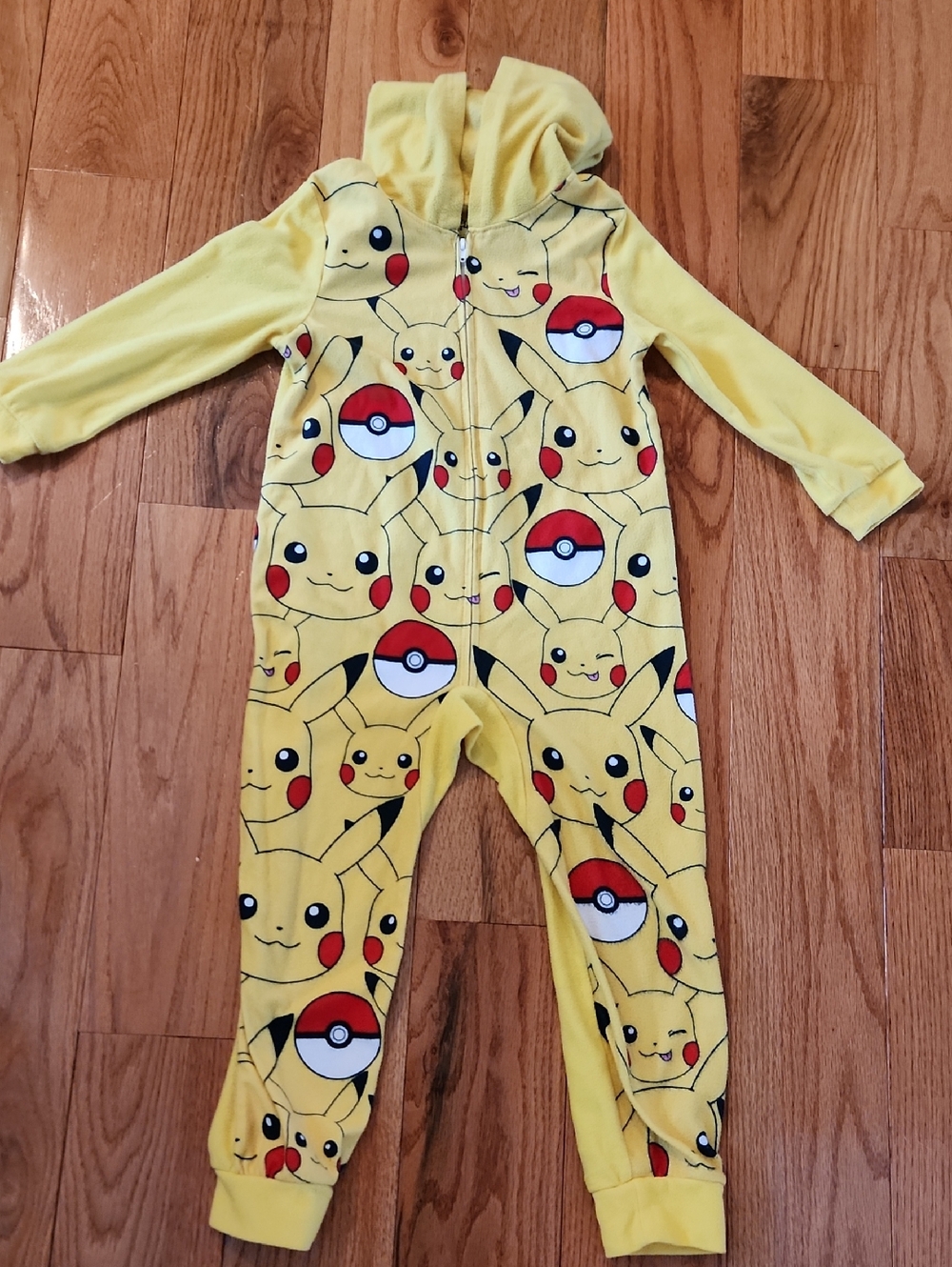 Pokemon Yellow Pikachu & Poké Ball Hooded Kids One-Piece Footie